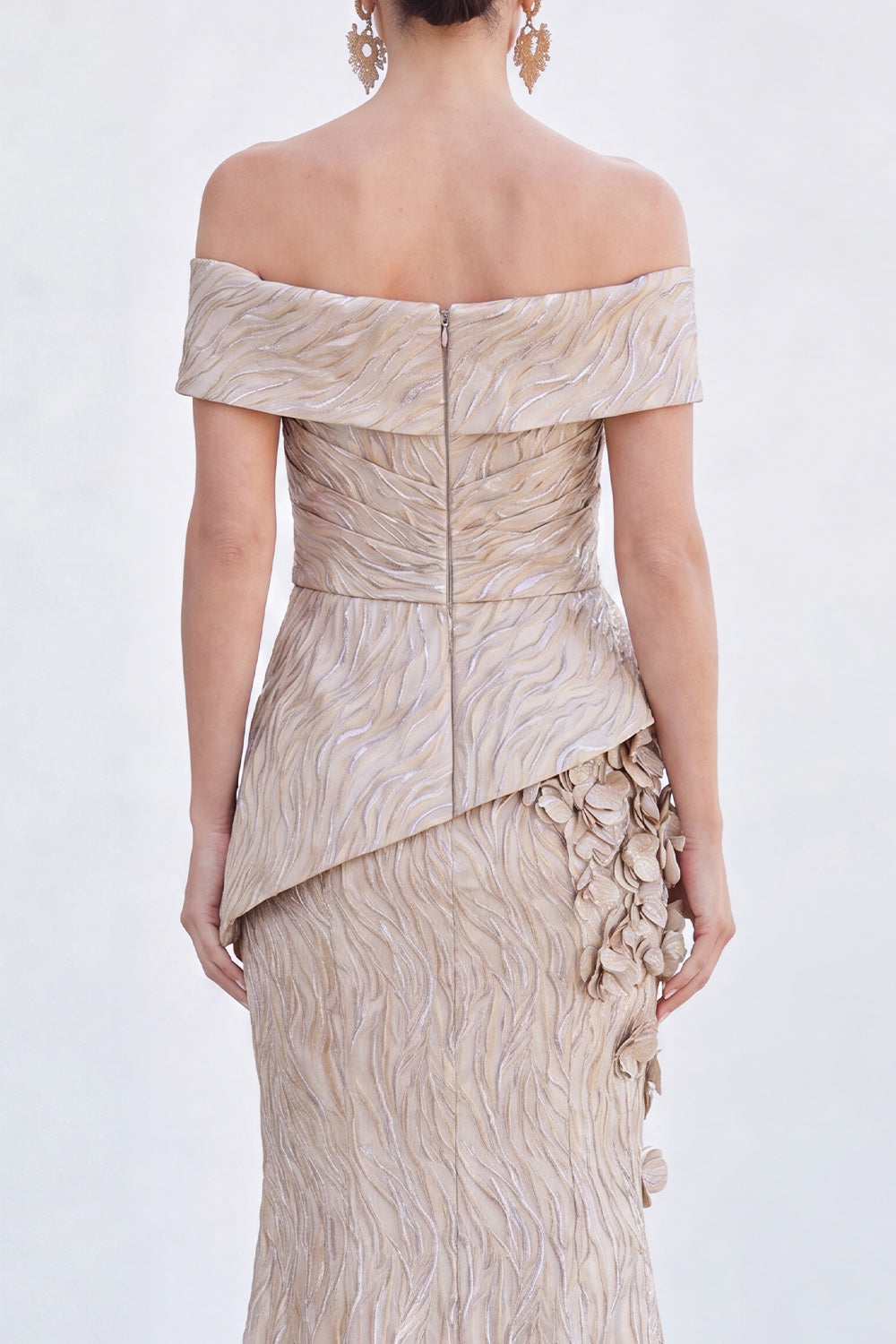 Green Off The Shoulder Mermaid Long Mother of the Bride Dress with 3D Flowers