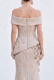 Green Off The Shoulder Mermaid Long Mother of the Bride Dress with 3D Flowers