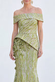 Green Off The Shoulder Mermaid Long Mother of the Bride Dress with 3D Flowers