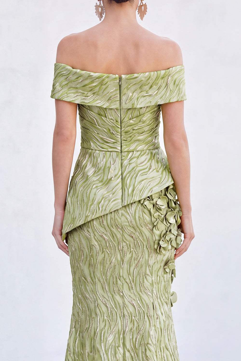 Green Off The Shoulder Mermaid Long Mother of the Bride Dress with 3D Flowers