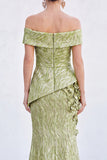 Green Off The Shoulder Mermaid Long Mother of the Bride Dress with 3D Flowers