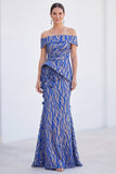 Green Off The Shoulder Mermaid Long Mother of the Bride Dress with 3D Flowers