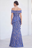 Green Off The Shoulder Mermaid Long Mother of the Bride Dress with 3D Flowers