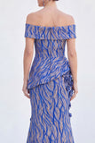 Green Off The Shoulder Mermaid Long Mother of the Bride Dress with 3D Flowers