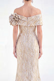Off The Shoulder Golden Mermaid Long Mother of the Bride Dress with 3D Flowers