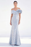 Off The Shoulder Golden Mermaid Long Mother of the Bride Dress with 3D Flowers