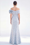 Off The Shoulder Golden Mermaid Long Mother of the Bride Dress with 3D Flowers
