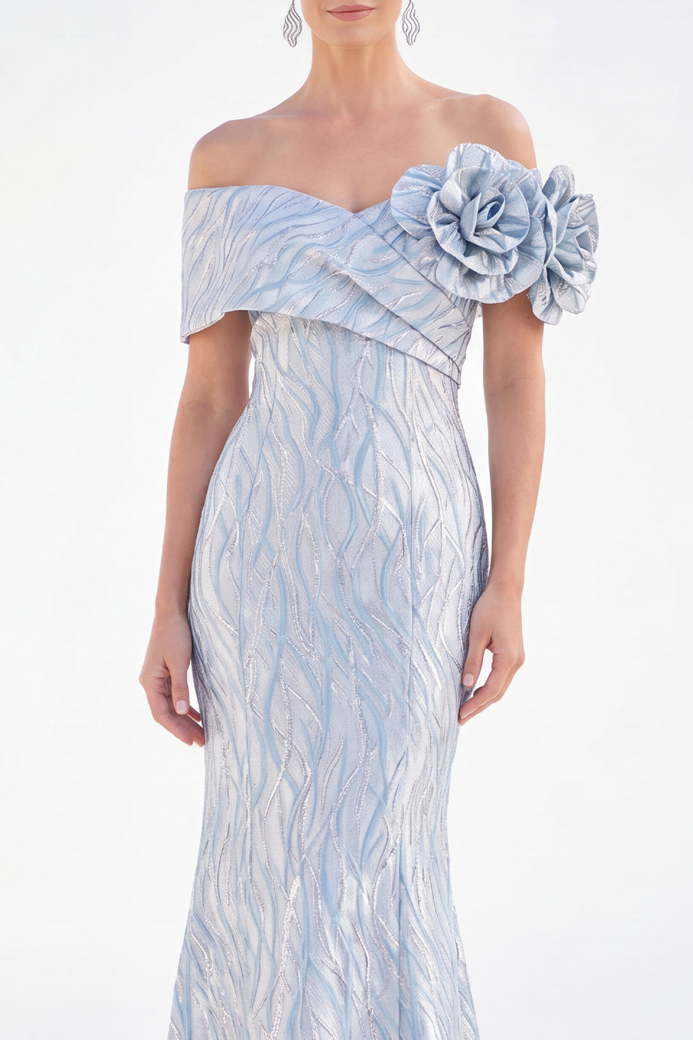 Off The Shoulder Golden Mermaid Long Mother of the Bride Dress with 3D Flowers