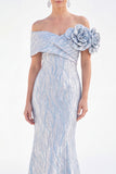 Off The Shoulder Golden Mermaid Long Mother of the Bride Dress with 3D Flowers