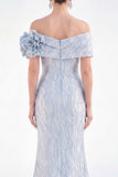 Off The Shoulder Golden Mermaid Long Mother of the Bride Dress with 3D Flowers