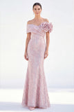 Off The Shoulder Golden Mermaid Long Mother of the Bride Dress with 3D Flowers