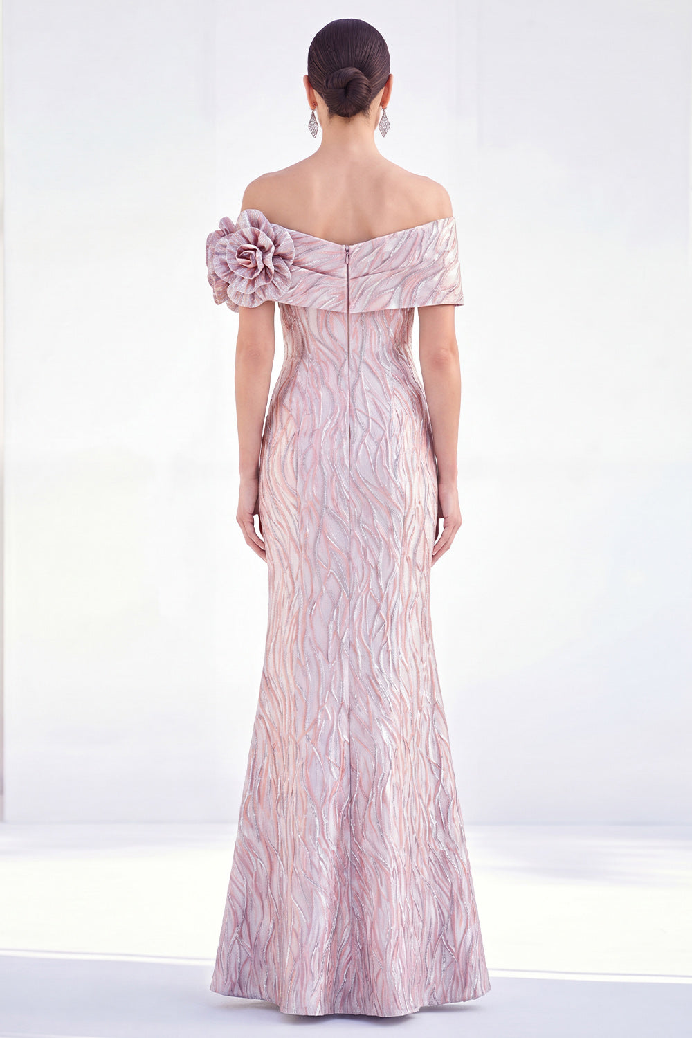 Off The Shoulder Golden Mermaid Long Mother of the Bride Dress with 3D Flowers