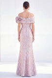 Off The Shoulder Golden Mermaid Long Mother of the Bride Dress with 3D Flowers