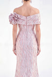Off The Shoulder Golden Mermaid Long Mother of the Bride Dress with 3D Flowers
