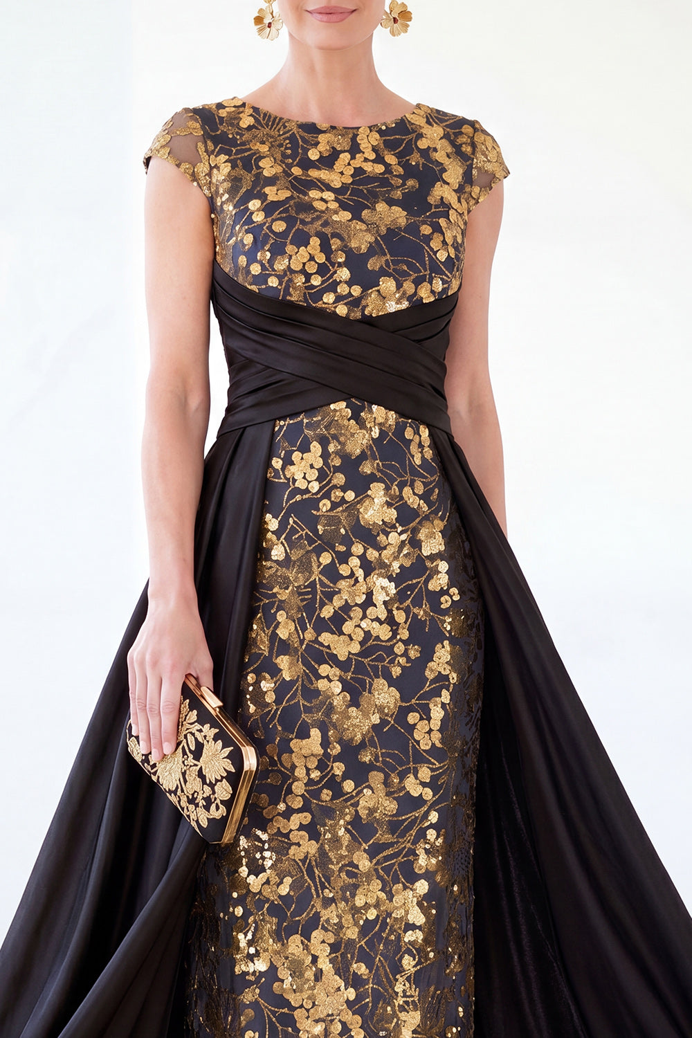 Sparkly Floral Dark Green Ruched Beaded Sheath Long Mother of the Bride Dress
