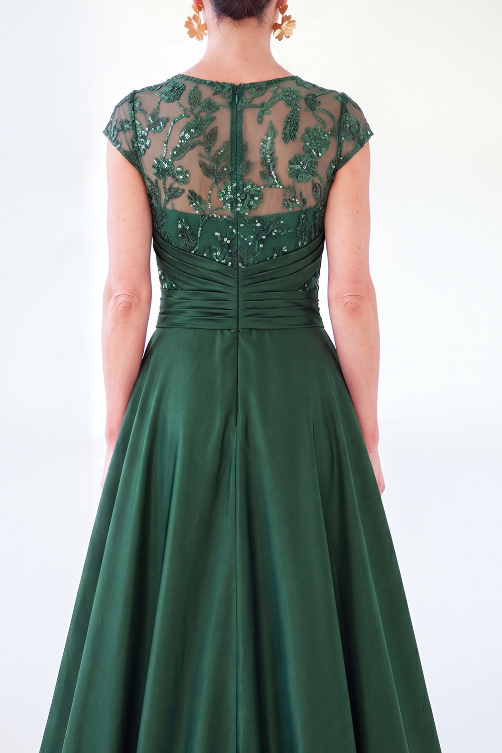 Sparkly Floral Dark Green Ruched Beaded Sheath Long Mother of the Bride Dress
