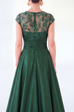 Sparkly Floral Dark Green Ruched Beaded Sheath Long Mother of the Bride Dress