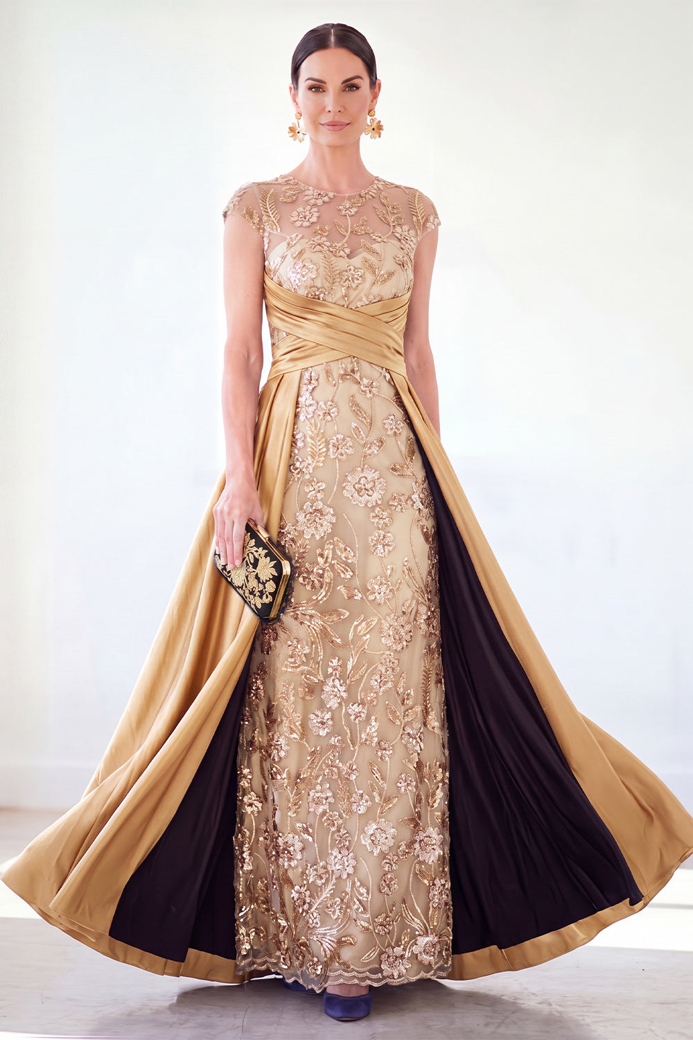 Sparkly Floral Dark Green Ruched Beaded Sheath Long Mother of the Bride Dress