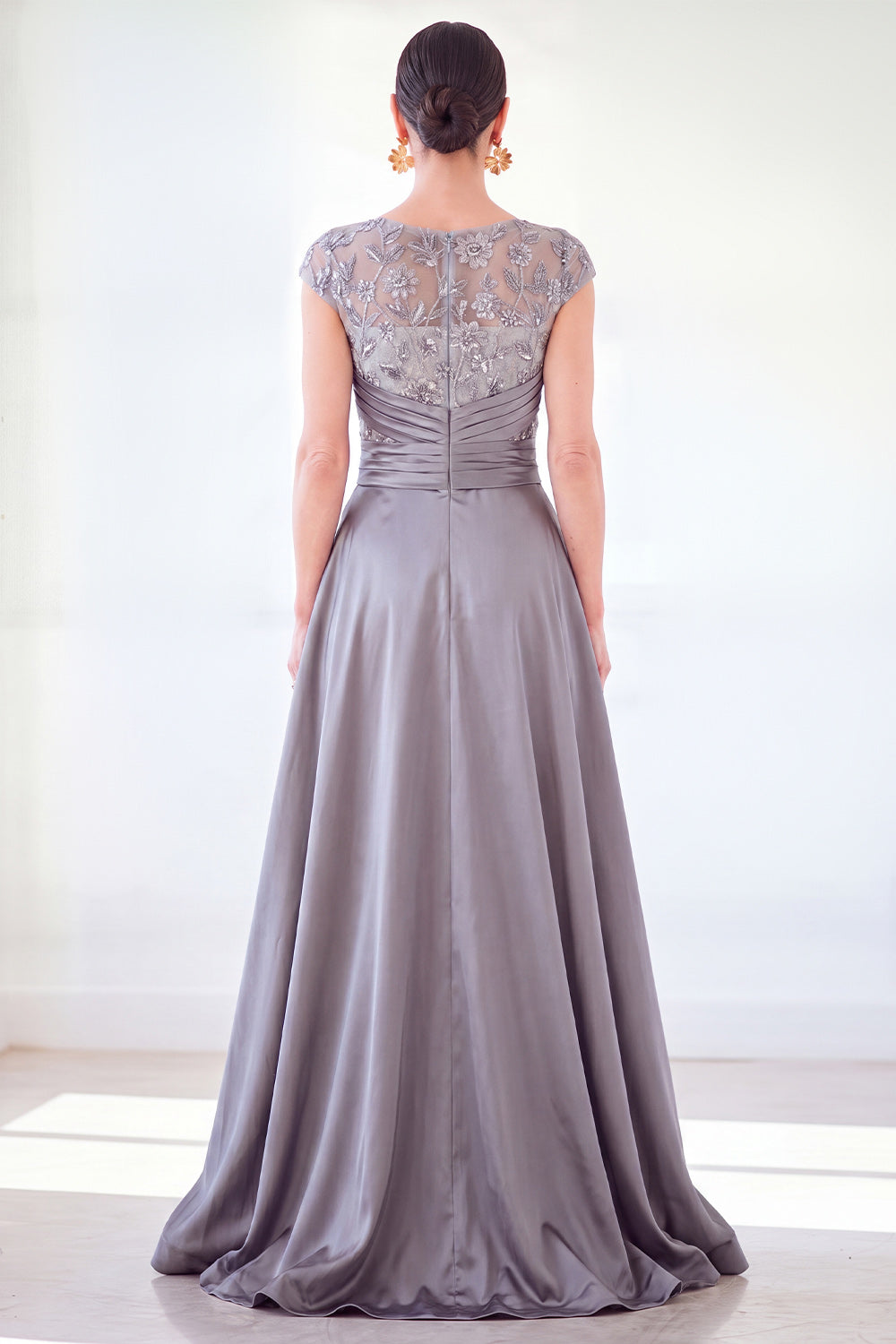 Sparkly Floral Dark Green Ruched Beaded Sheath Long Mother of the Bride Dress