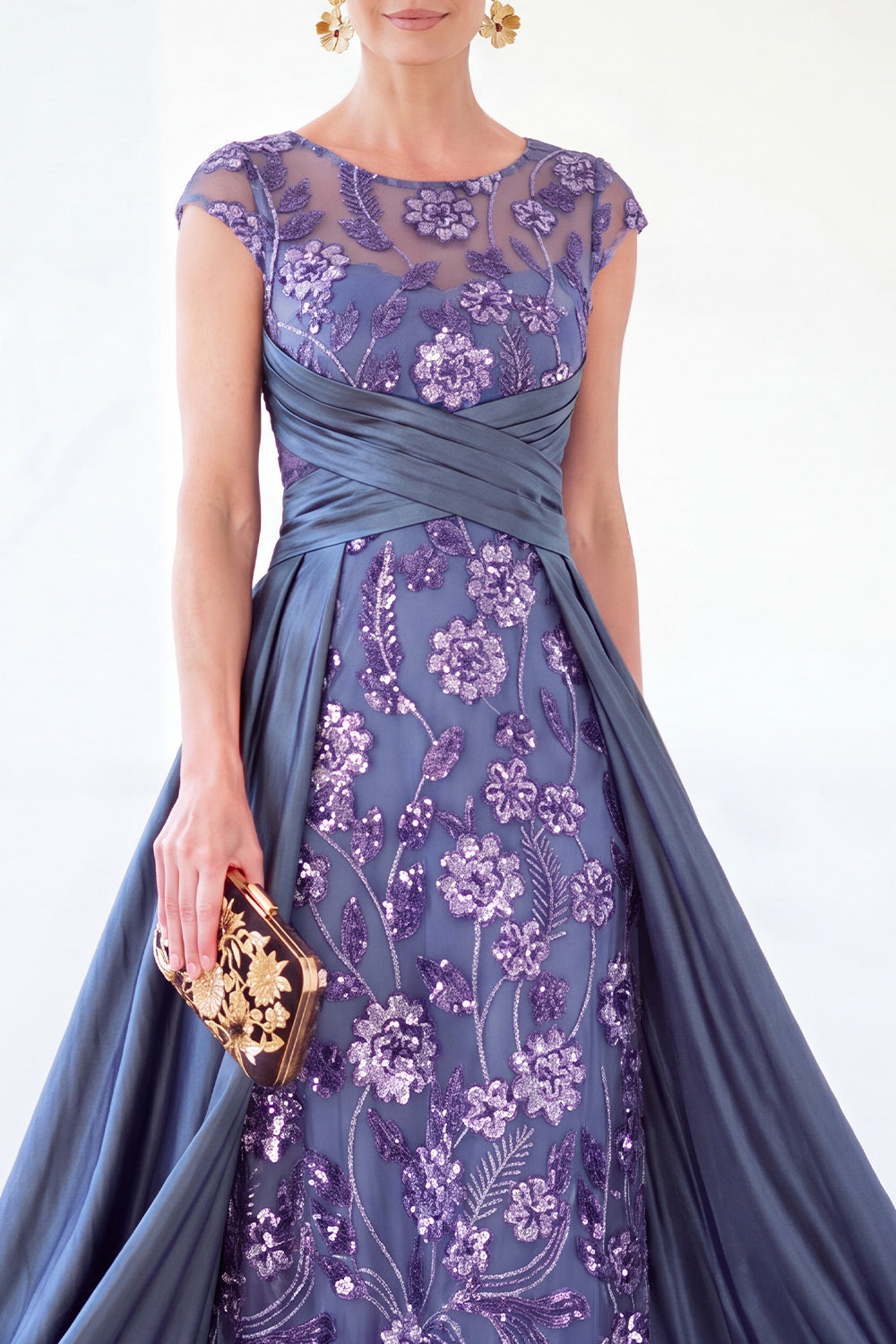 Sparkly Floral Dark Green Ruched Beaded Sheath Long Mother of the Bride Dress