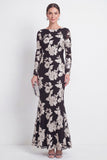 Bateau Neck Black Floral Mermaid Long Sleeves Mother of the Bride Dress