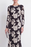 Bateau Neck Black Floral Mermaid Long Sleeves Mother of the Bride Dress