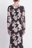 Bateau Neck Black Floral Mermaid Long Sleeves Mother of the Bride Dress