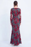Bateau Neck Black Floral Mermaid Long Sleeves Mother of the Bride Dress