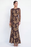 Bateau Neck Black Floral Mermaid Long Sleeves Mother of the Bride Dress