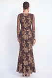 Bateau Neck Black Floral Mermaid Long Sleeves Mother of the Bride Dress