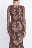 Bateau Neck Black Floral Mermaid Long Sleeves Mother of the Bride Dress