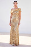 Sparkly Sequin Golden Mermaid Long Mother of the Bride Dress