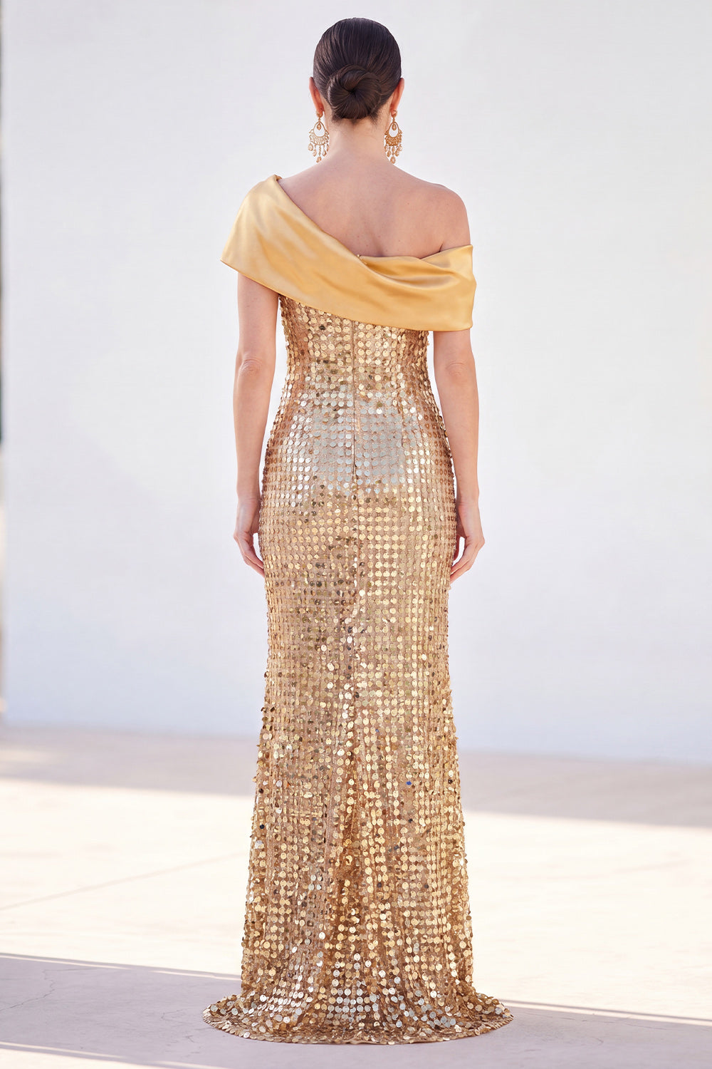 Sparkly Sequin Golden Mermaid Long Mother of the Bride Dress