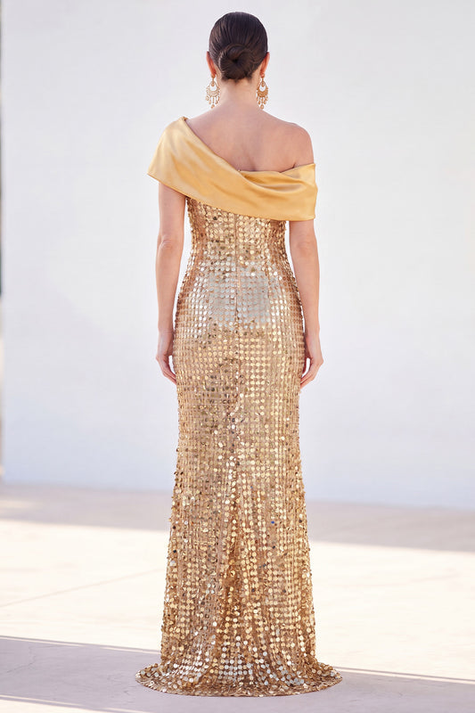 Sparkly Sequin Golden Mermaid Long Mother of the Bride Dress