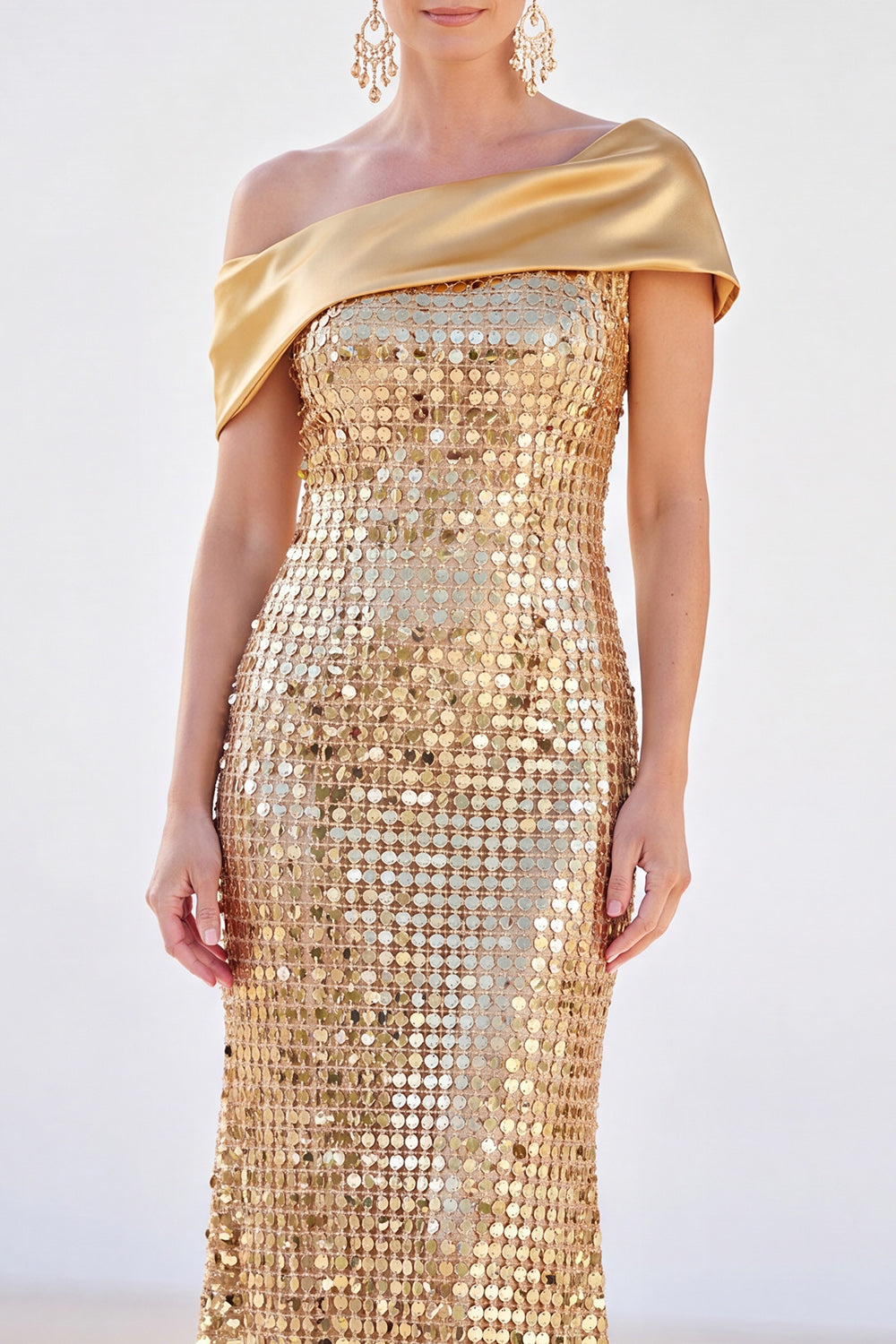 Sparkly Sequin Golden Mermaid Long Mother of the Bride Dress