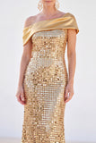 Sparkly Sequin Golden Mermaid Long Mother of the Bride Dress