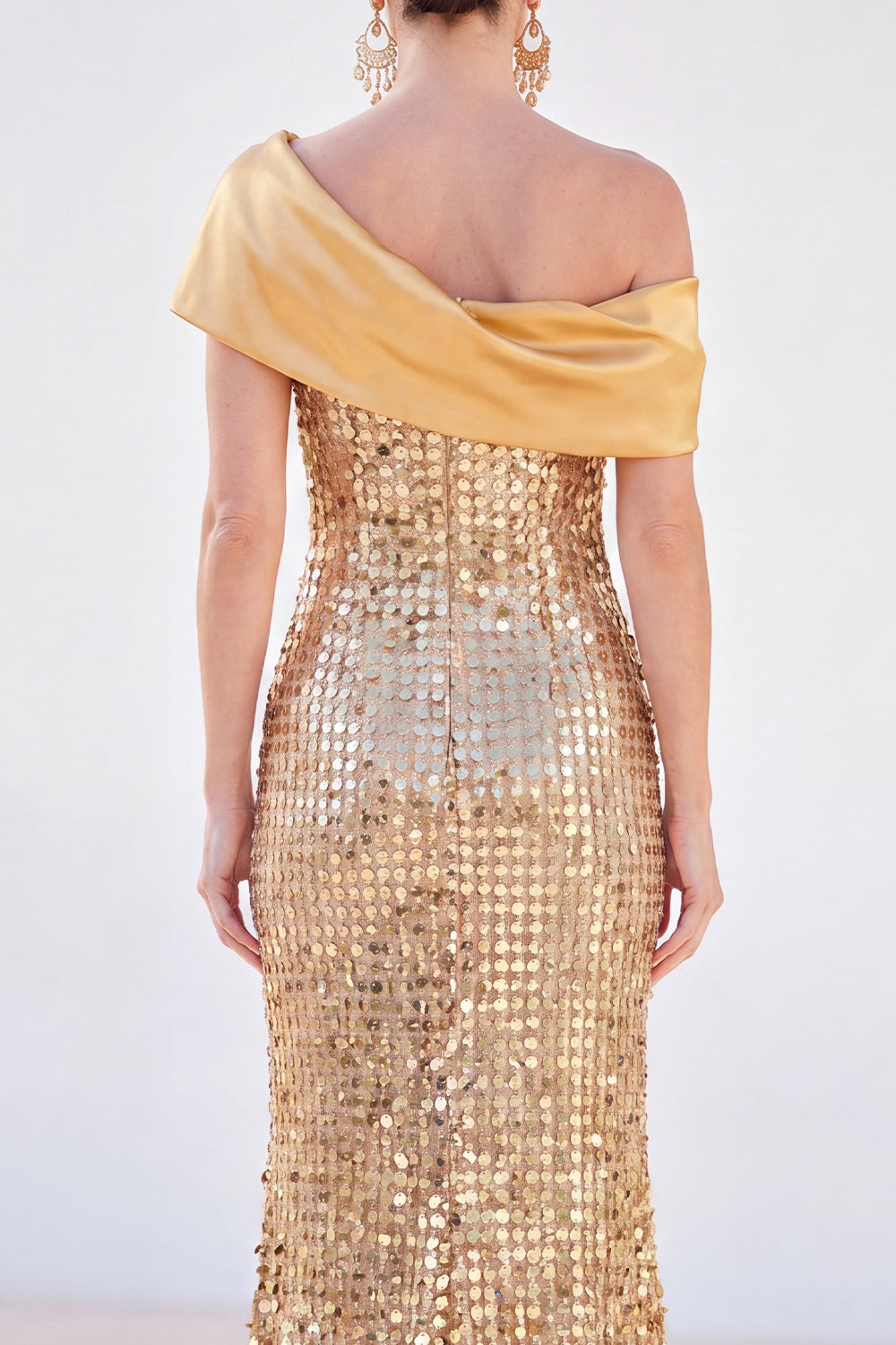 Sparkly Sequin Golden Mermaid Long Mother of the Bride Dress