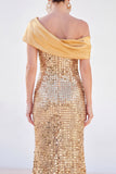 Sparkly Sequin Golden Mermaid Long Mother of the Bride Dress