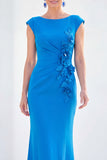 Boat Neck Fuchsia Ruched Floral Mermaid Long Mother of the Bride Dress