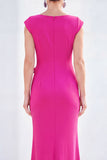 Boat Neck Fuchsia Ruched Floral Mermaid Long Mother of the Bride Dress