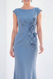 Boat Neck Fuchsia Ruched Floral Mermaid Long Mother of the Bride Dress