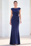Boat Neck Fuchsia Ruched Floral Mermaid Long Mother of the Bride Dress