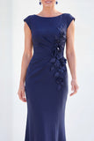 Boat Neck Fuchsia Ruched Floral Mermaid Long Mother of the Bride Dress