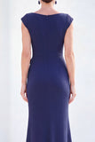Boat Neck Fuchsia Ruched Floral Mermaid Long Mother of the Bride Dress