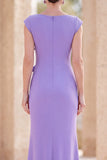 Boat Neck Fuchsia Ruched Floral Mermaid Long Mother of the Bride Dress