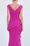 V-Neck Blue Ruched Mermaid Long Mother of the Bride Dress with 3D Flowers