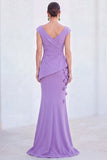 V-Neck Blue Ruched Mermaid Long Mother of the Bride Dress with 3D Flowers