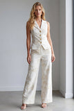 2 Piece Ivory Floral Single Breasted Notched Lapel Work Suits