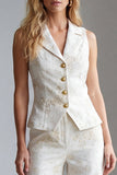 2 Piece Ivory Floral Single Breasted Notched Lapel Work Suits