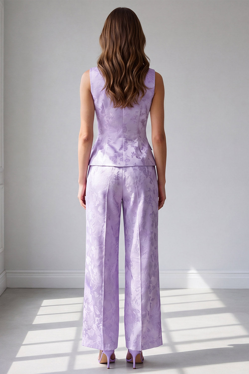 2 Piece Lilac Single Breasted Round Neck Work Suits